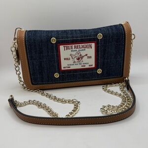 NWT TRUE RELIGION Denim Buddha Patch Double Zip Wallet Chain Crossbody